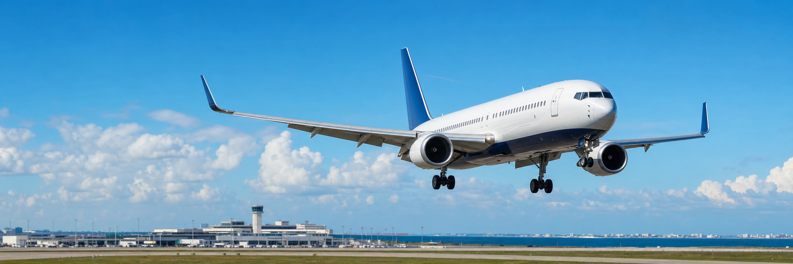 Commercial passenger jet approaching a Gulf Coast airport